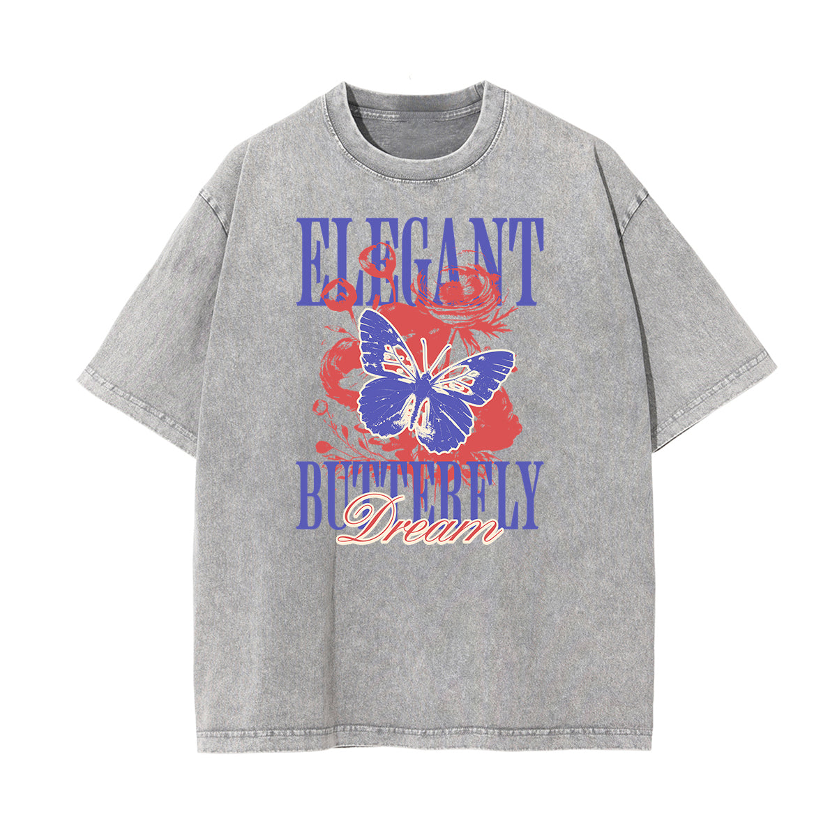 Camiseta con estampado de mariposas lavadas a la piedra