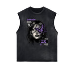 Camiseta sin mangas con estampado de mariposas desgastadas