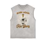 Camiseta sin mangas con estampado de mariposas y bordes deshilachados