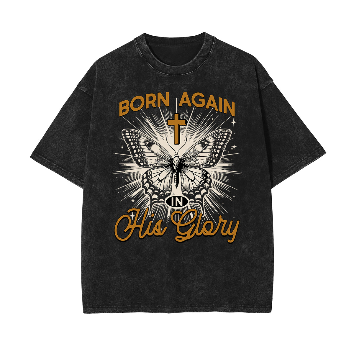 Camiseta de algodón lavada con gráfico de mariposa
