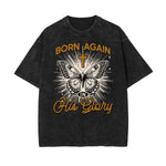 Camiseta de algodón lavada con gráfico de mariposa