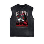 Camiseta sin mangas con estampado de mariposas desgastadas