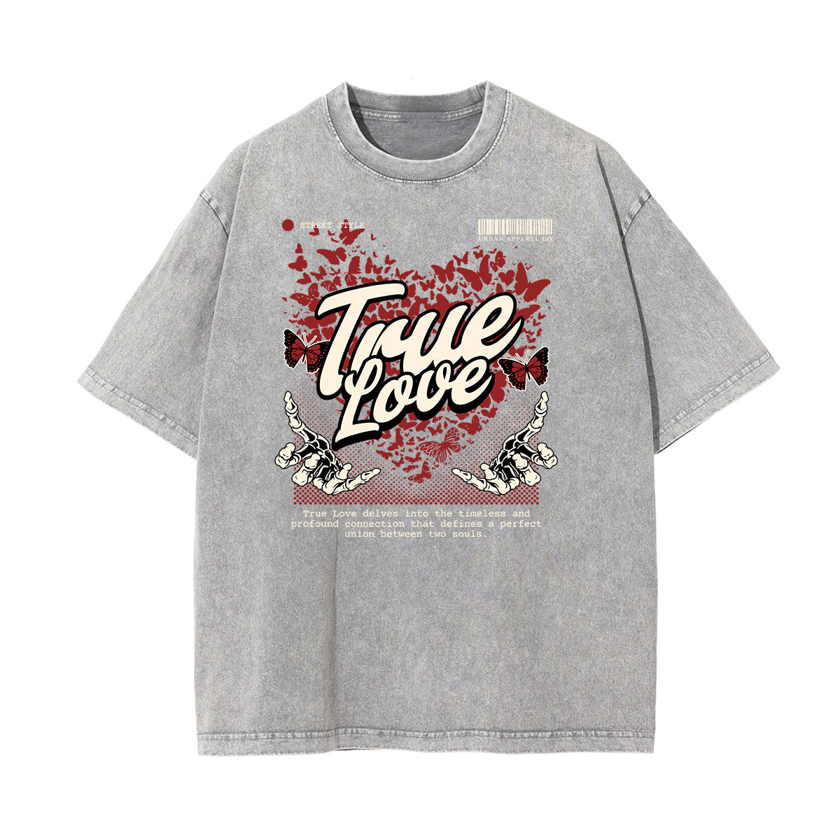 Camiseta con estampado de mariposas lavadas a la piedra