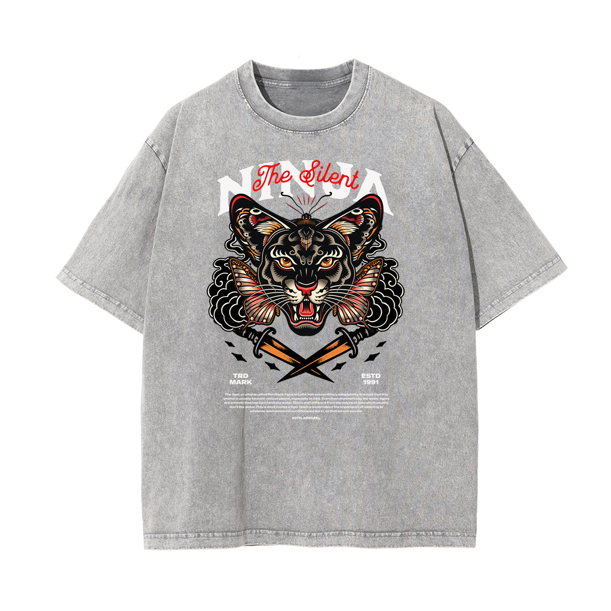 Camiseta con estampado de mariposas lavadas a la piedra
