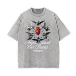 Stone Wash Fallen Angel Pattern T Shirt