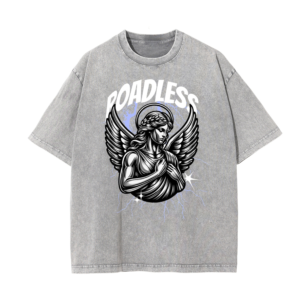 Stone Wash Fallen Angel Pattern T Shirt