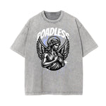 Stone Wash Fallen Angel Pattern T Shirt