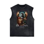 Camiseta sin mangas con gráfico de ángel caído con bordes deshilachados