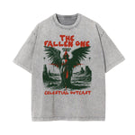 Stone Wash Fallen Angel Pattern T Shirt