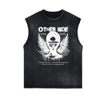 Camiseta sin mangas con gráfico de ángel caído con bordes deshilachados