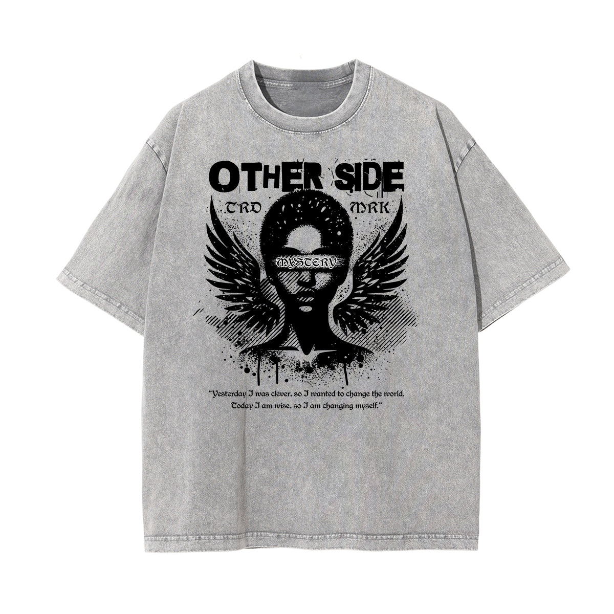 Stone Wash Fallen Angel Pattern T Shirt