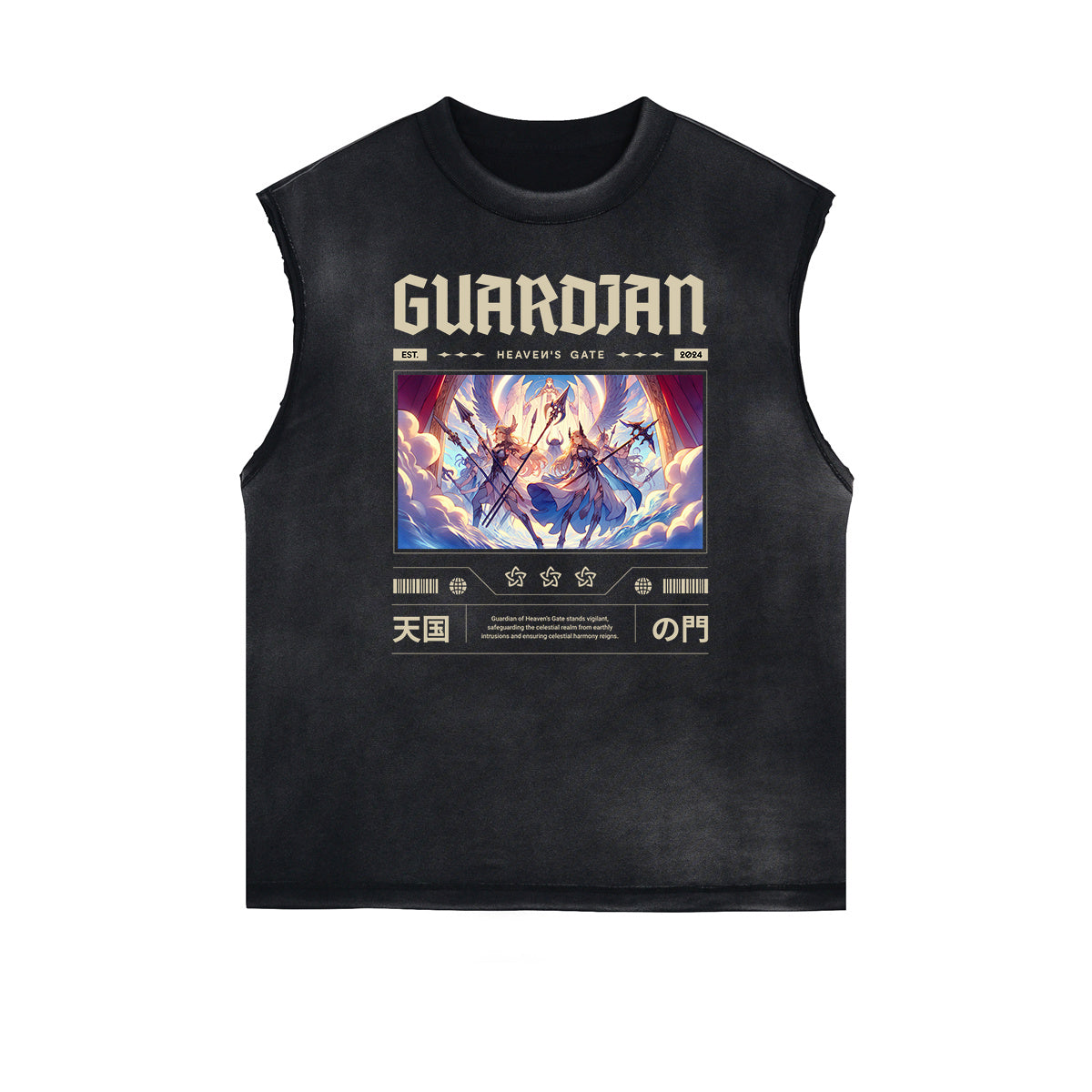 Camiseta sin mangas con gráfico de ángel caído con bordes deshilachados