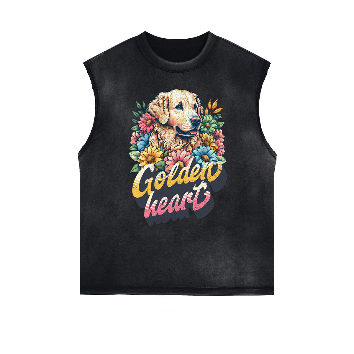 Camiseta sin mangas con estampado floral y bordes deshilachados