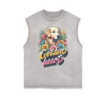 Distressed Sleeveless Floral Pattern Tee