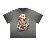Camiseta gruesa con estampado floral descolorido