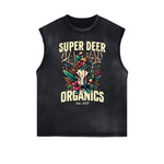 Camiseta sin mangas con estampado floral y bordes deshilachados