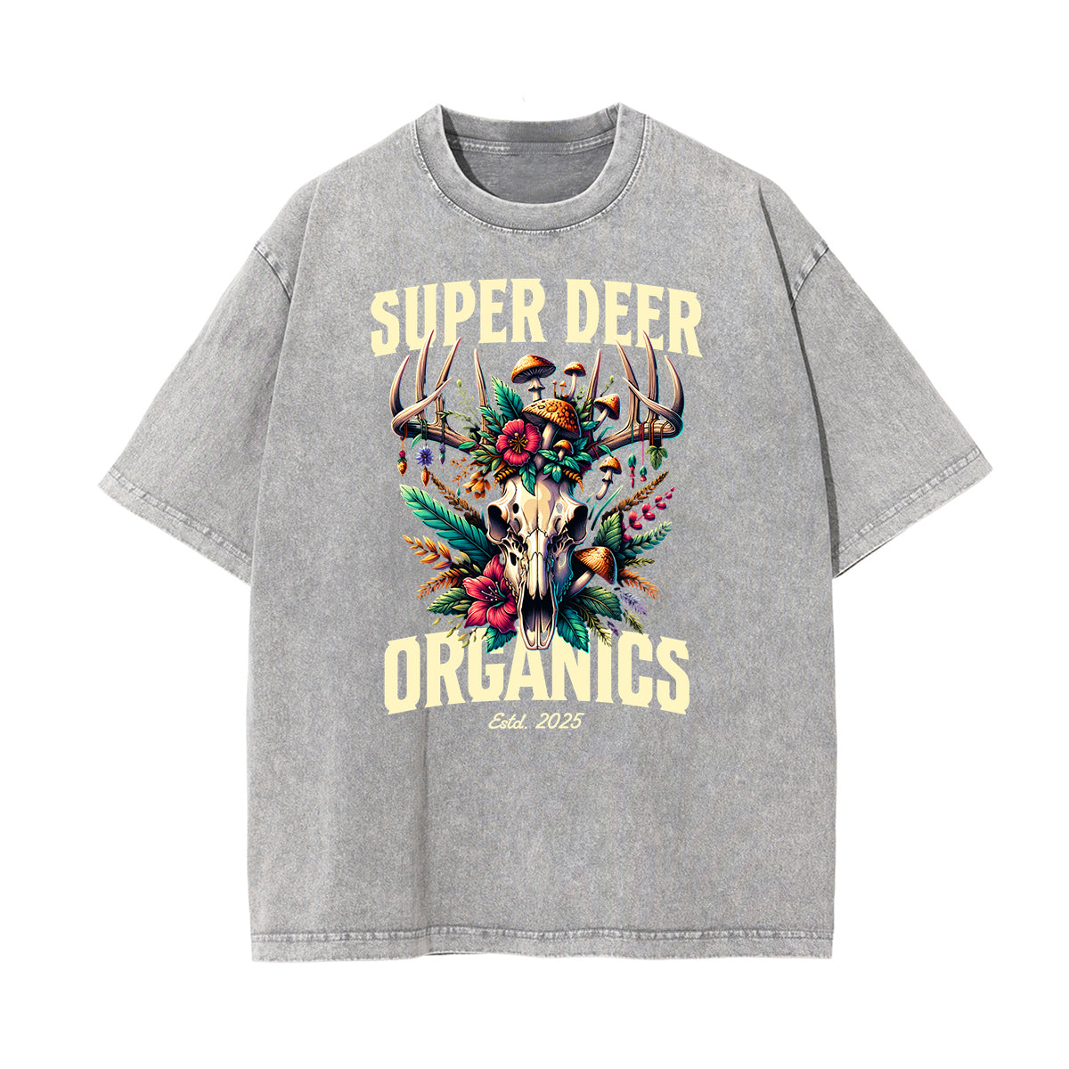 Stone Wash Floral Pattern T Shirt