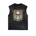 Camiseta sin mangas con estampado floral y bordes deshilachados