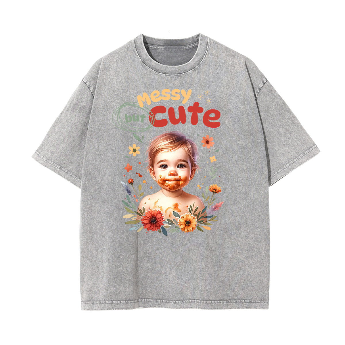 Stone Wash Floral Pattern T Shirt