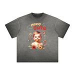 Camiseta gruesa con estampado floral descolorido
