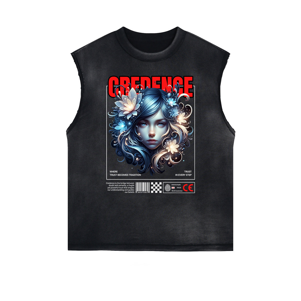 Camiseta sin mangas con estampado floral y bordes deshilachados