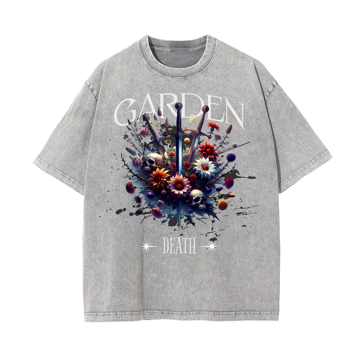 Stone Wash Floral Pattern T Shirt