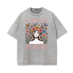 Stone Wash Floral Pattern T Shirt