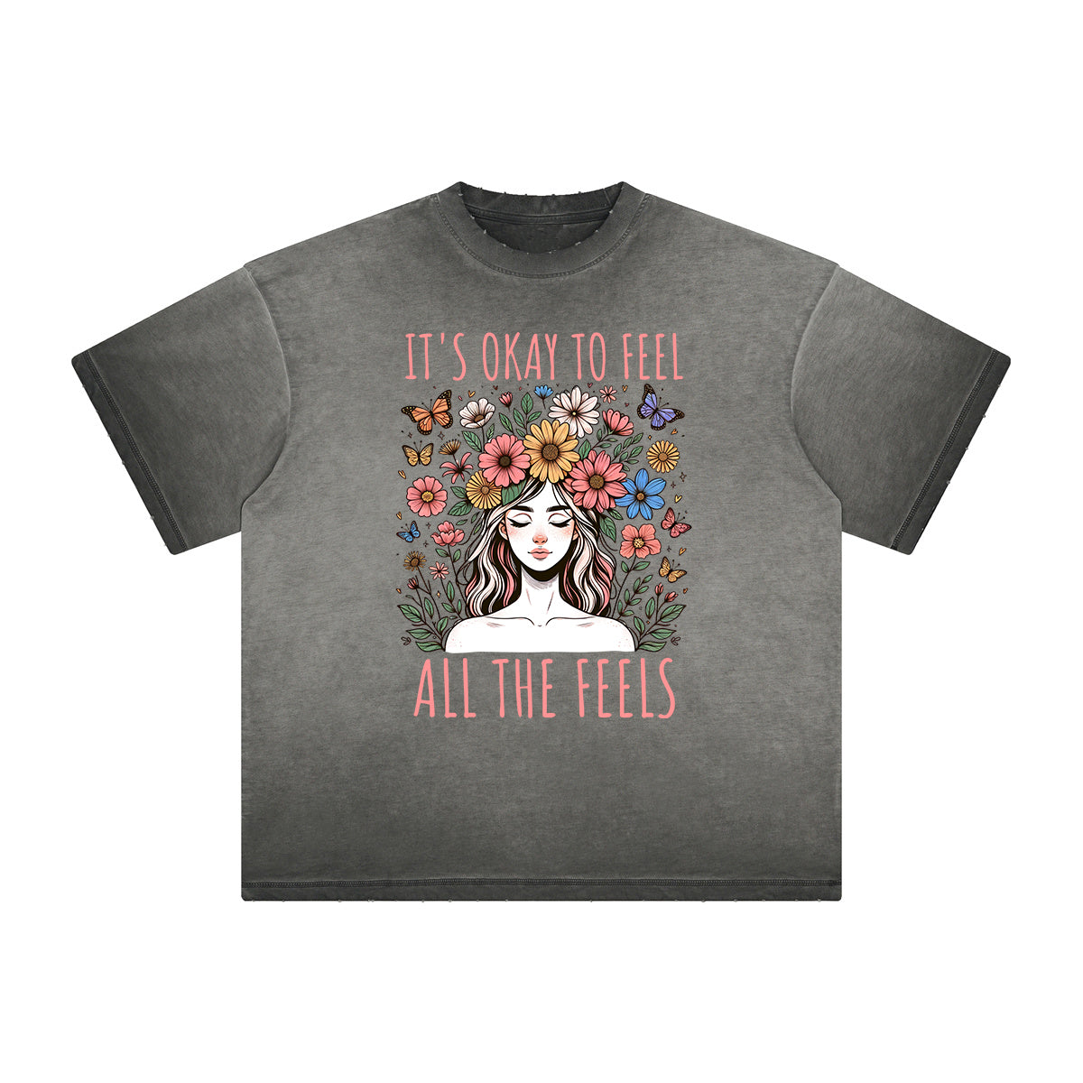 Camiseta gruesa con estampado floral descolorido