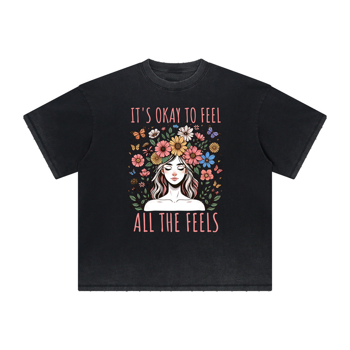 Camiseta vintage con estampado floral deshilachado