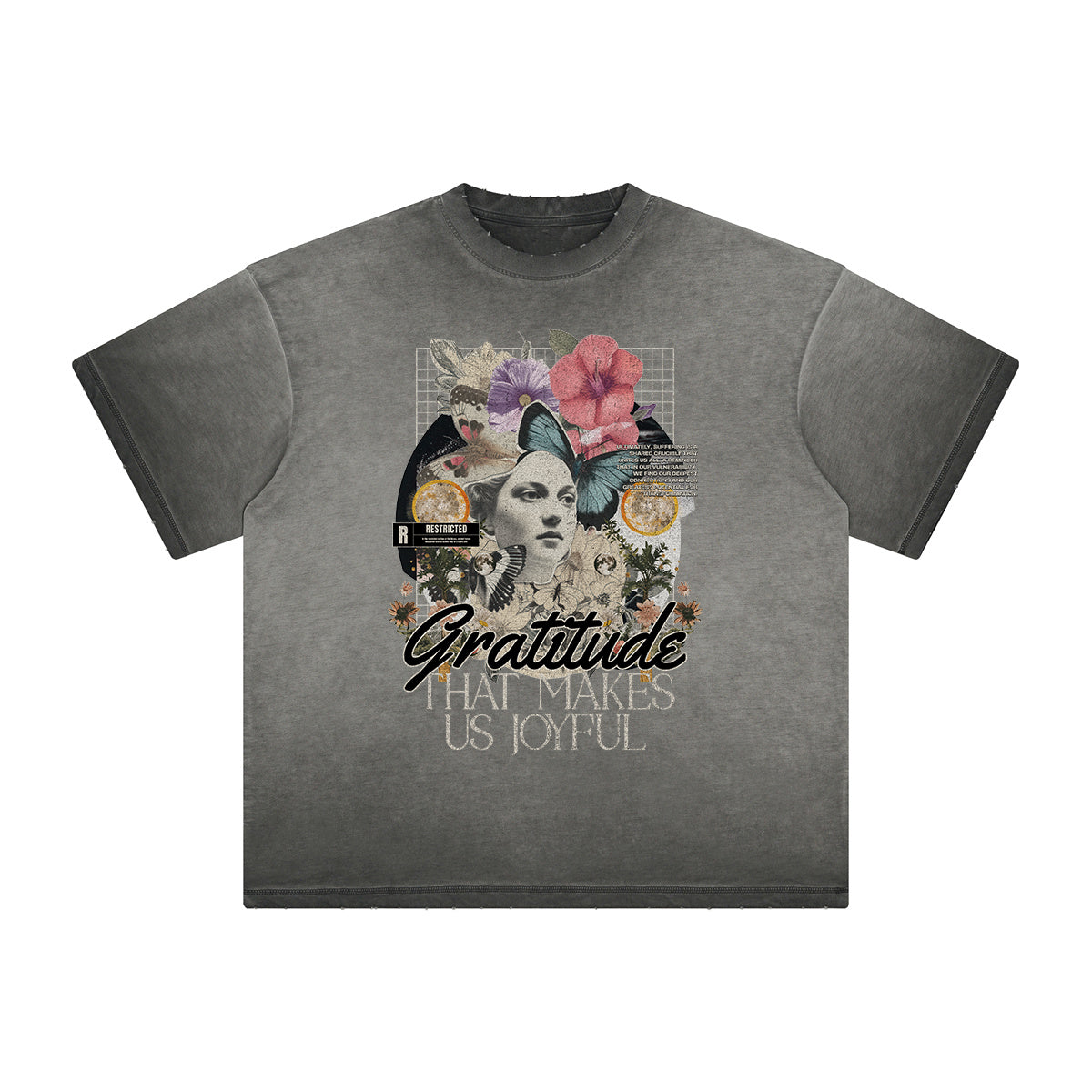 Camiseta gruesa con estampado floral descolorido
