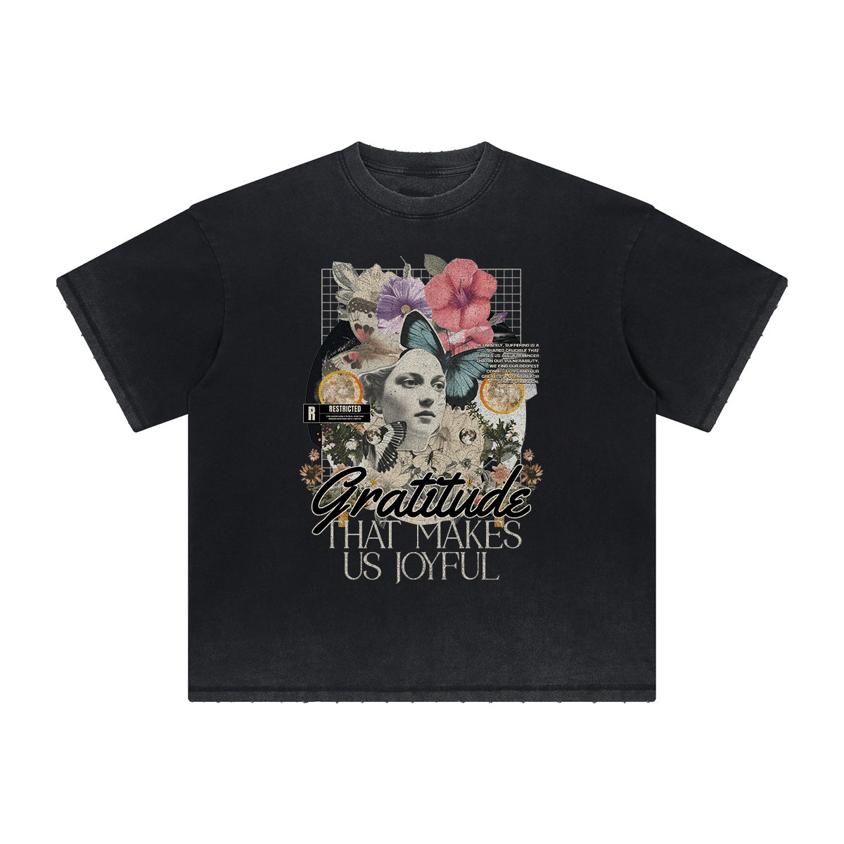 Camiseta vintage con estampado floral deshilachado