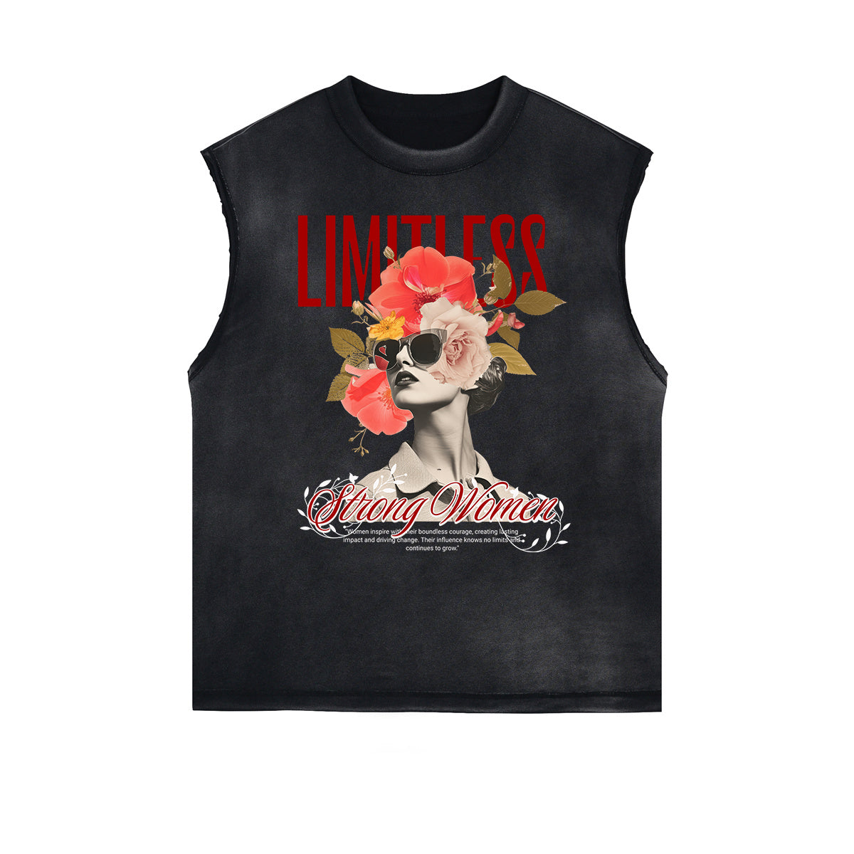 Camiseta sin mangas con estampado floral y bordes deshilachados