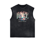 Camiseta sin mangas con estampado floral y bordes deshilachados