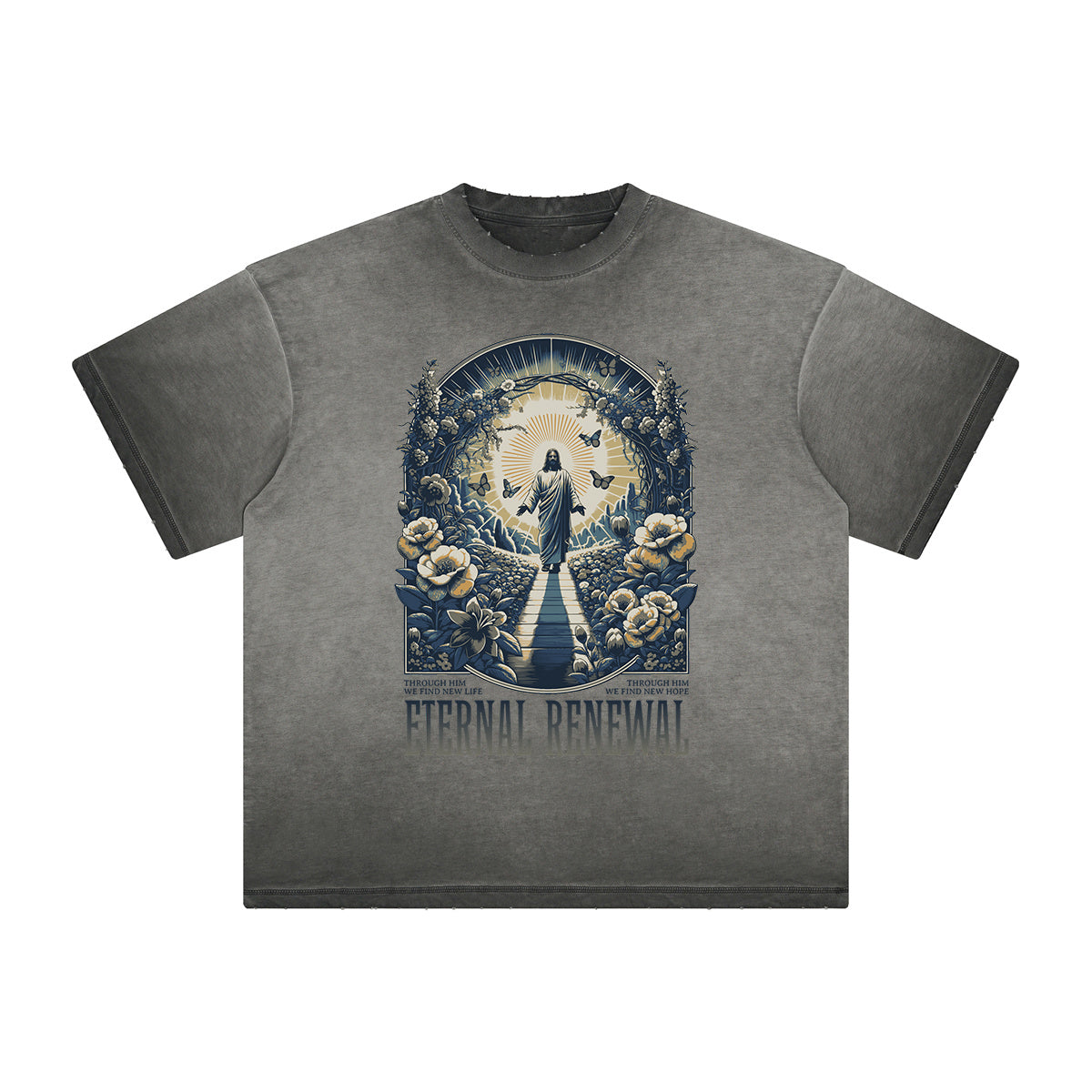 Camiseta gruesa con estampado floral descolorido