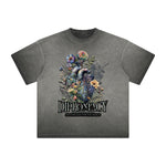 Camiseta gruesa con estampado floral descolorido