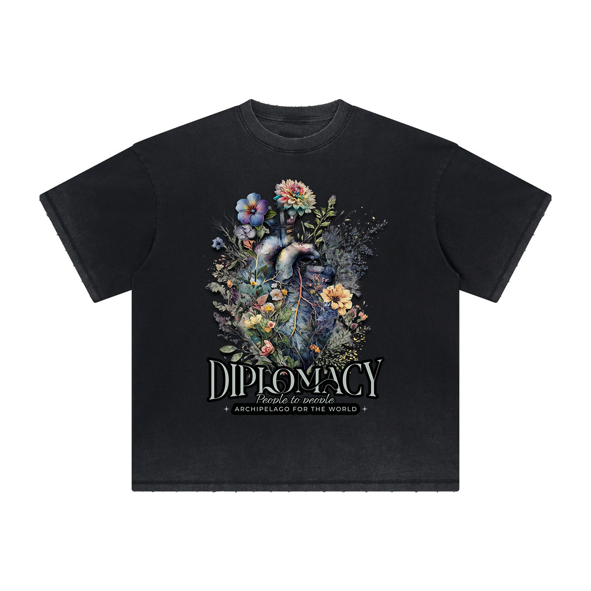 Camiseta vintage con estampado floral deshilachado