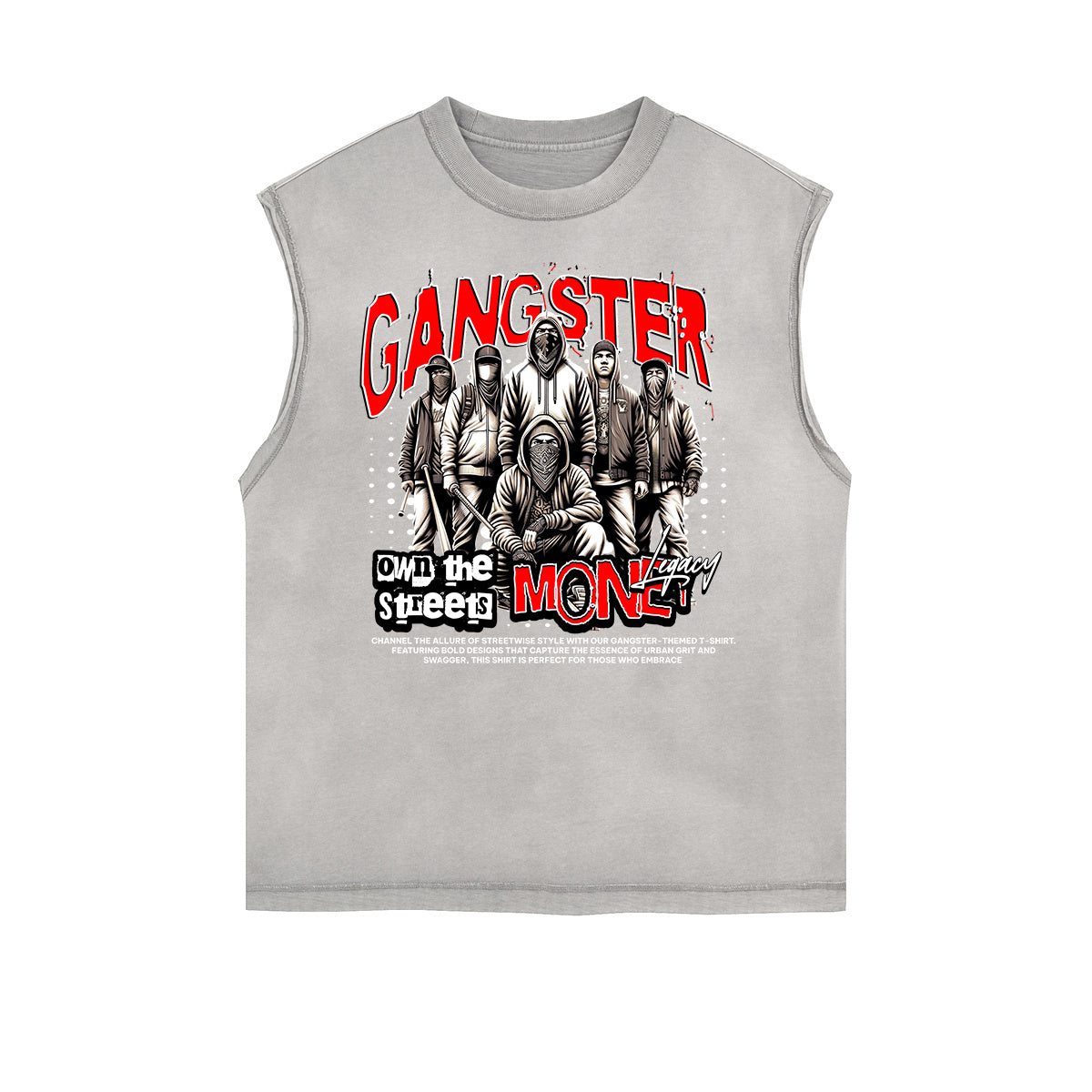 Camiseta sin mangas con estampado desgastado de estilo gánster