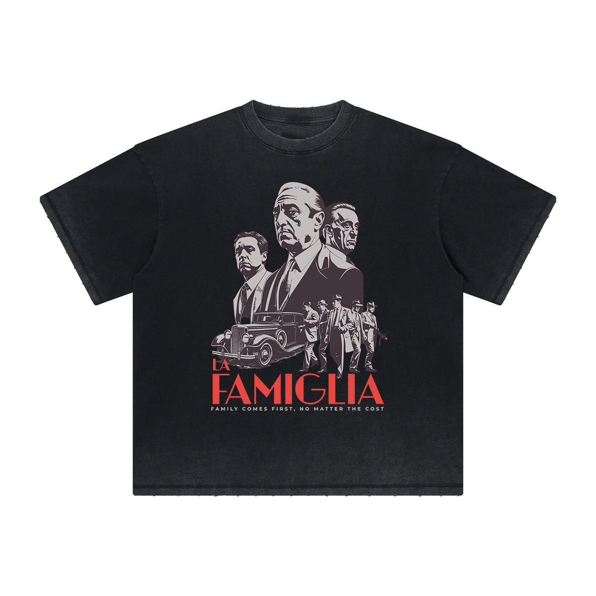 Thick Faded Gangster Style Graphic T Shirt