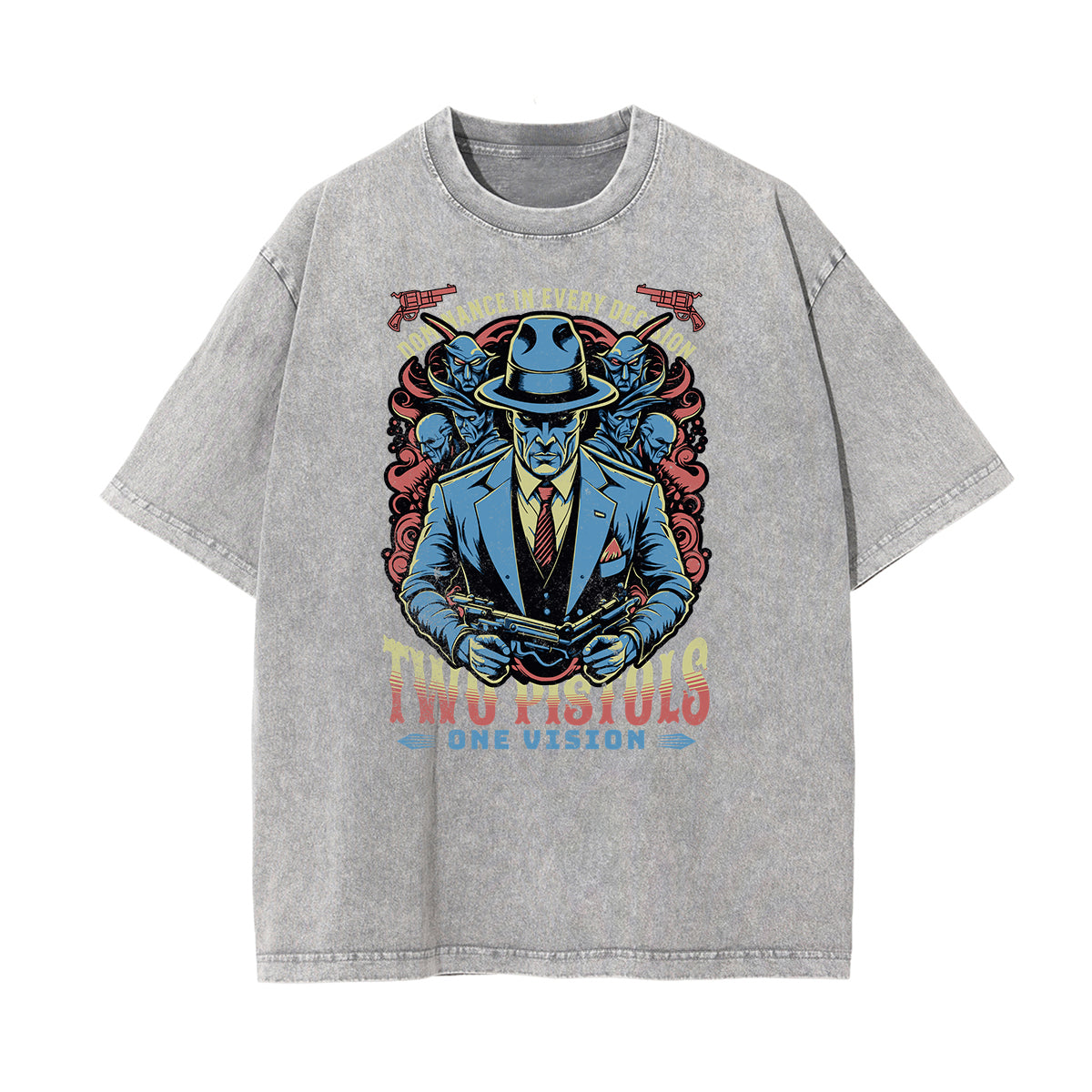 Washed Gangster Style Graphic Cotton Tee