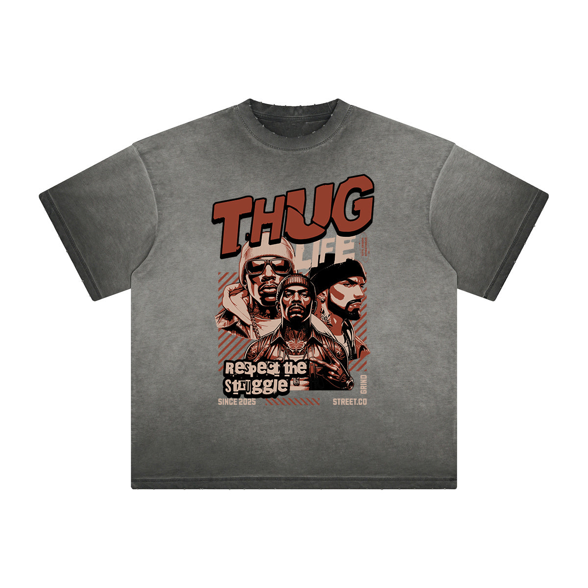 Vintage Frayed Gangster Style Pattern Tee