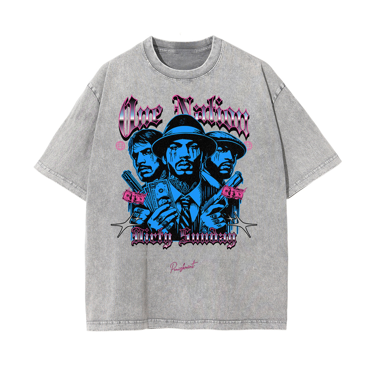 Washed Gangster Style Graphic Cotton Tee