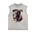 Camiseta sin mangas con estampado desgastado de estilo gánster