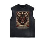 Camiseta sin mangas con gráficos del zodiaco chino y bordes deshilachados