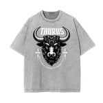 Stone Wash Chinese Zodiac Pattern T Shirt