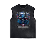 Camiseta sin mangas con gráficos del zodiaco chino y bordes deshilachados