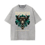Stone Wash Chinese Zodiac Pattern T Shirt