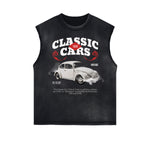 Camiseta sin mangas con gráficos retro revival y bordes deshilachados