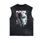 Camiseta sin mangas con gráfico de arte abstracto con bordes deshilachados