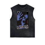 Camiseta sin mangas con gráfico de arte abstracto con bordes deshilachados