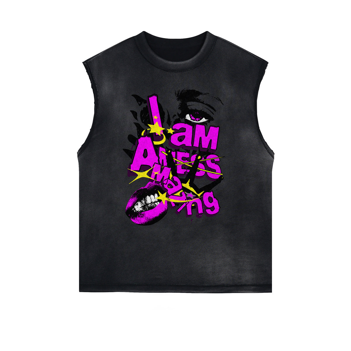 Camiseta sin mangas con gráfico de arte abstracto con bordes deshilachados